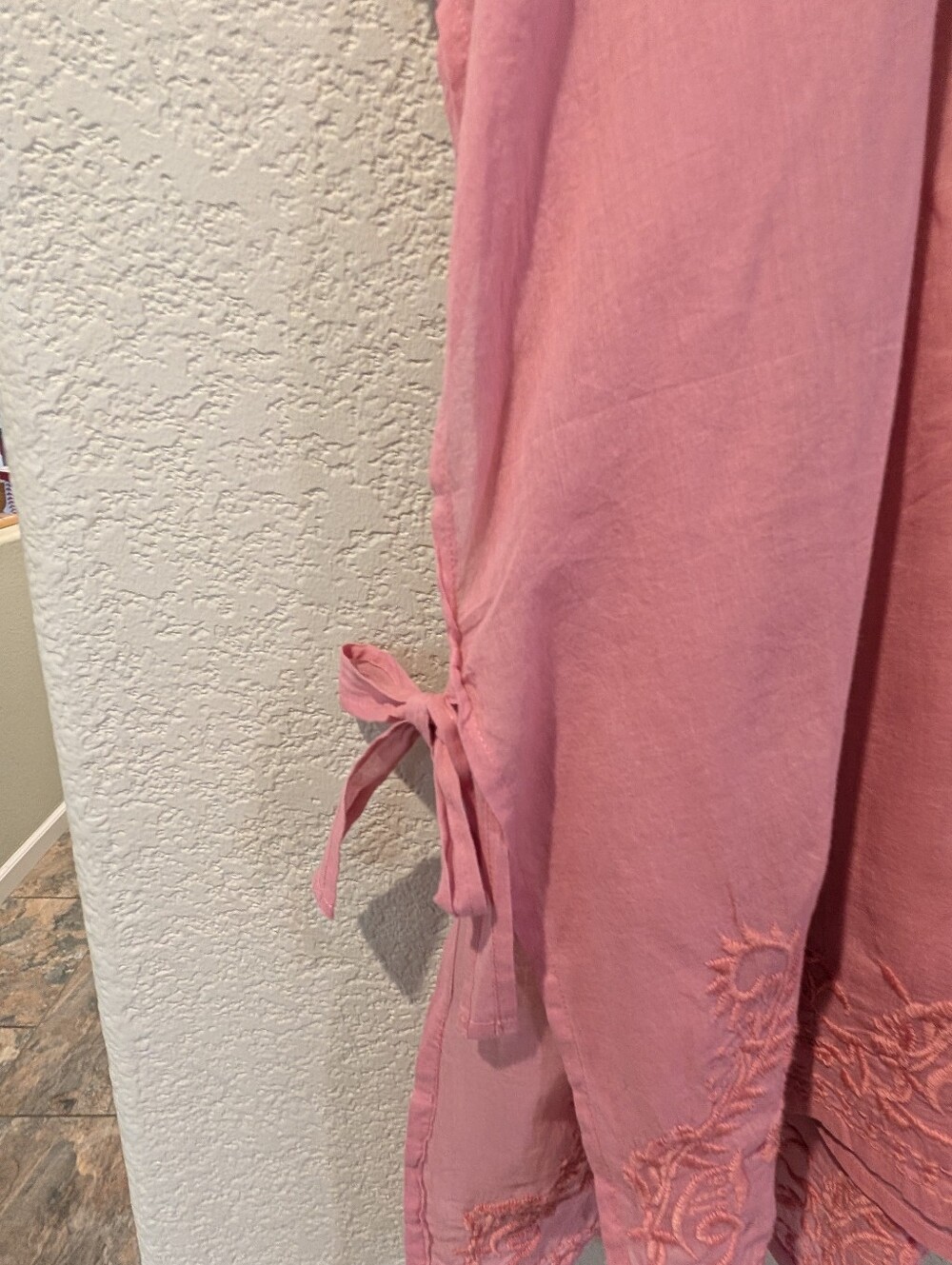Indigo Thread Co Pink Embroidered Boho Tunic Top 1X Cotton Side Tie - Picture 3 of 12